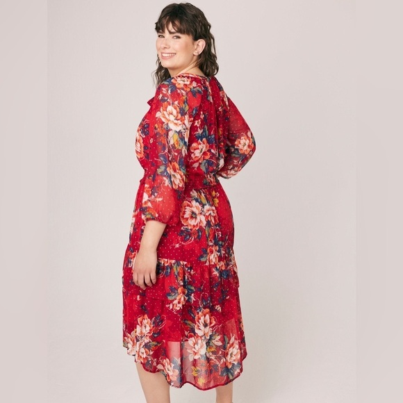FIGUEROA & FLOWER Floral Print Red Midi Dress Size 2X NWT - Picture 2 of 16